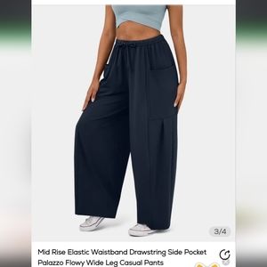 Wide Leg dark blue Drawstring pants